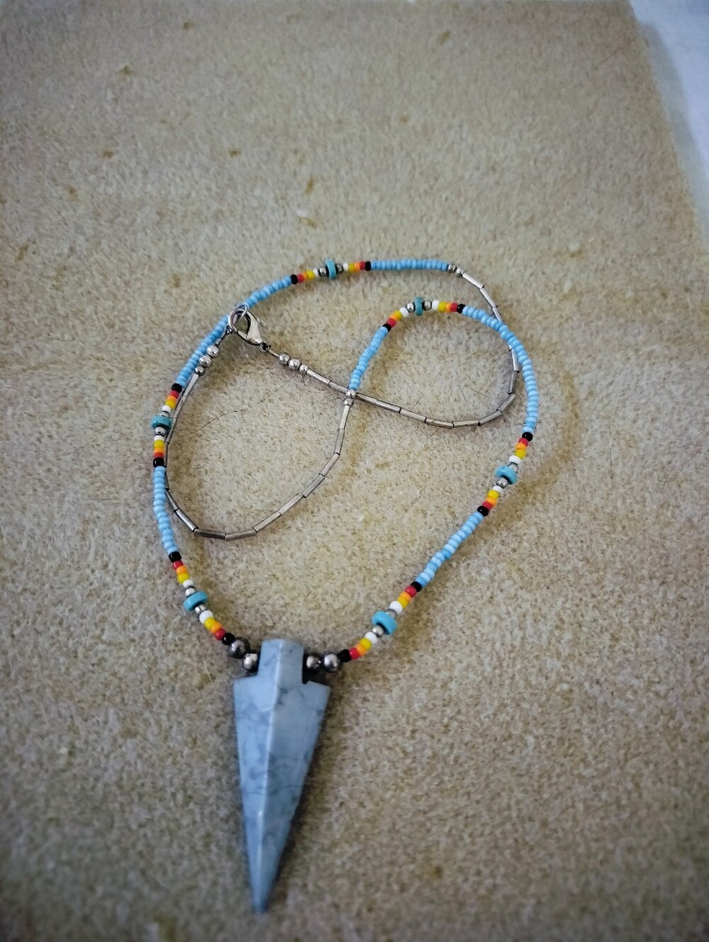 Southwestern Beaded Arrowhead Pendant Necklace | Blue Stone Tribal Boho Style